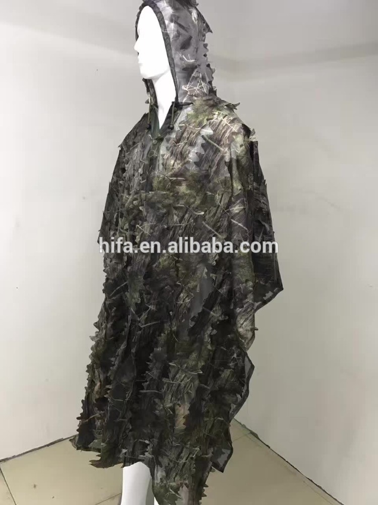 poncho de costume de ghillie de feuille pour la chasse, poncho de costume de ghillie de sniper de forêt 3D